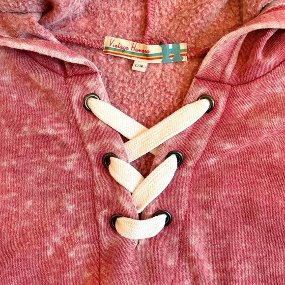 🆕 Vintage Havana (Nordstrom brand) Kids' New Burnout Red Front Lace Hoodie - Picture 5 of 7